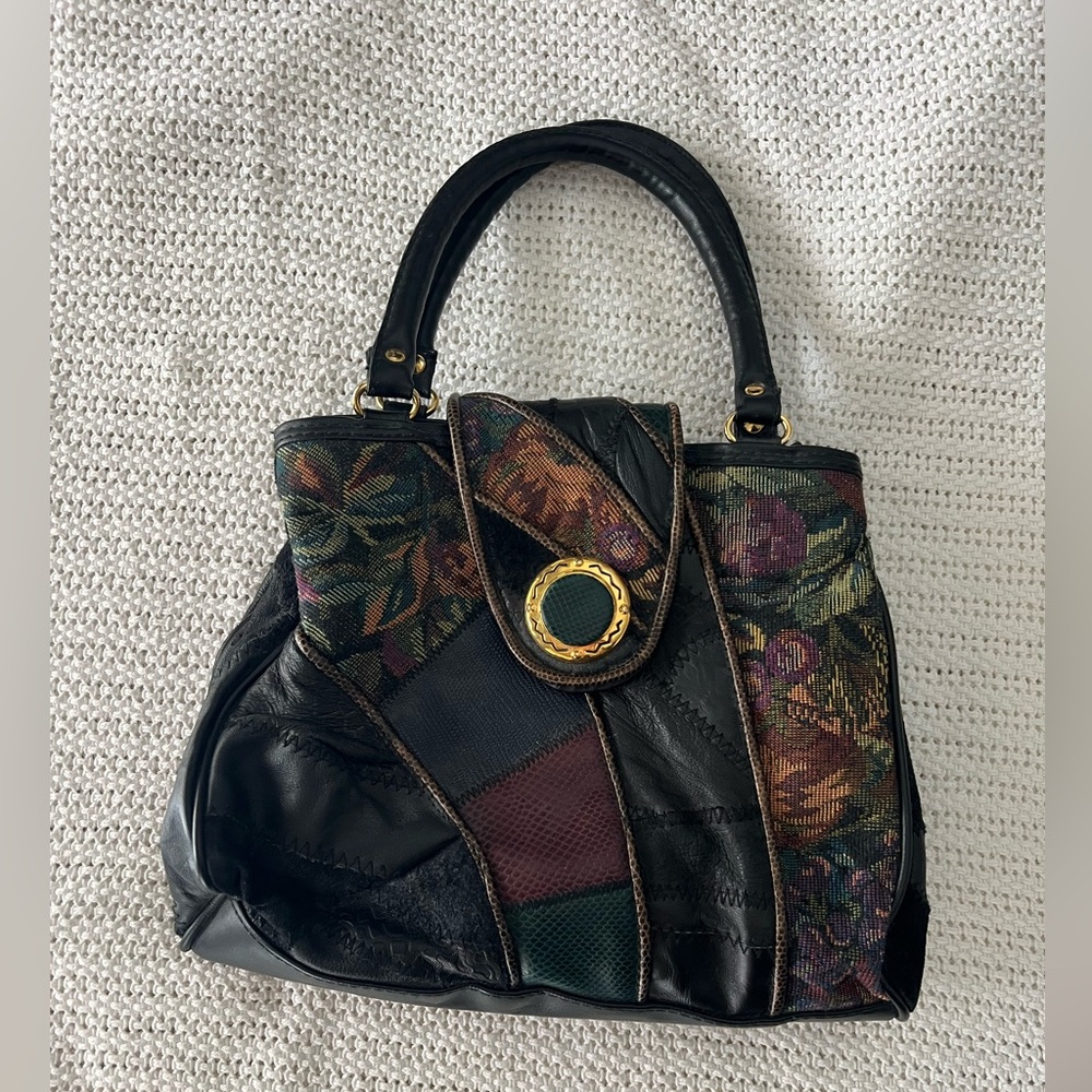 Vintage quilted cottagecore handmade leather handbag